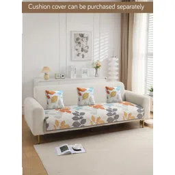 HOKIPO White & Orange Printed Polyester 2 Piece Sofa Cover image 5