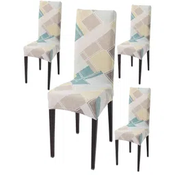 HOKIPO White & Pink 4-Pieces Printed Stretchable Chair Covers-picture-14