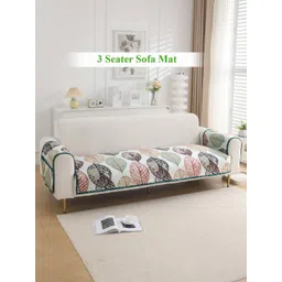 HOKIPO White & Red Printed Quilted 3 Seater Sofa Seat Mat & 2 Armrest Covers with Pockets-picture-33