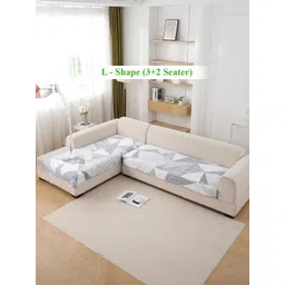 HOKIPO White Black Geometry Printed Waterproof 3 Seater and 2 Seater L Shaped Sofa-picture-10