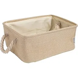 HOKIPO Jute Eco-Friendly Rectangle Foldable Clothes Storage Basket Bin Organizer, Large, Beige-picture-13