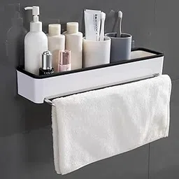 HOKIPO Magic Sticker Series Plastic Kitchen and Bathroom Shelf with Towel Napkin Holder, 41.5x10x7 cm - (NEW-AR2806),White-picture-37