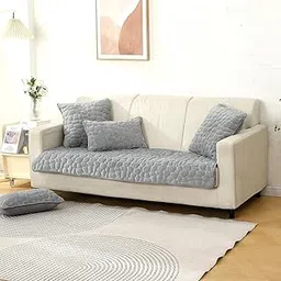 HOKIPO Premium Pebble Milk Velvet Anti Slip Sofa Mats for L Shape and 1/2/3 Seater Sofa. Make Your Own Sofa Cover Set, 90(D) x 220(L) cm, Moon Grey (AR-5027-GRY)-picture-26