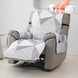 HOKIPO Printed Quilted Water Repellent + Waterproof Recliner Sofa Cover Mat, Small - Snow White Black Geometry (AR-5282-C9)-picture-10