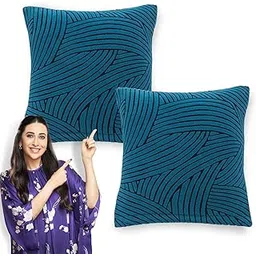 HOKIPO 'WaveLine Series' 180 GSM Jacquard Cushion Cover 18x18 Inch (45x45 cm) Set of 2, Teal Green (AR-6037-D3*2)-picture-11