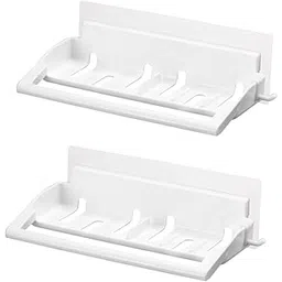 HOKIPO® Multifunctional Magic Sticker Series Self Adhesive Bathroom Shelves Storage Tray Soap Dish with Towel Rod Napkin Holder (AR1668x2, White) - Pack of 2-picture-35