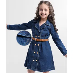Hola Bonita Cotton Woven Full Sleeves Knee Length Solid Denim Shirt Dress with Belt - Navy Blue-picture-34