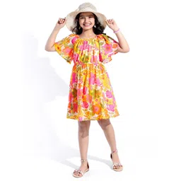 Hola Bonita Girls Floral Printed Fit and Flare Above Knee Dress-picture-34