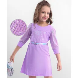 Hola Bonita Knit Full Sleeves Dress with Sequin Detailing & Belt - Lilac-picture-10