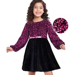 Hola Bonita Knit Knee Length Full Peasant Sleeves Sequined Party Frock - Maroon-picture-22