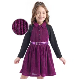 Hola Bonita Knit Party Dress & Full Sleeves Top With Shimmer Detailing - Wine & Black-picture-36
