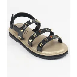 Hola Bonita Velcro Closure Sandals with Pyramid Applique  - Black-picture-17