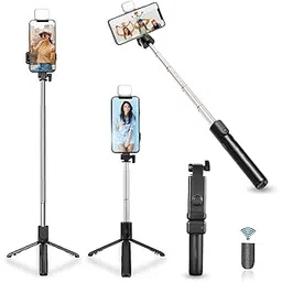 HOLD UP Selfie Stick with Tripod Stand, 3 in 1 Multifunctional Design, Rechargable LED Light with Two Brighness Levels for Make up, Selfie, Vlogging & Photo Shoot, Selfie Stick with Bluetooth Remote-picture-23