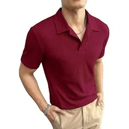 HOLDIT Polo Neck Solid Half Sleeve Cotton Men's T-Shirt (H-T10-Maroon-M)-picture-38