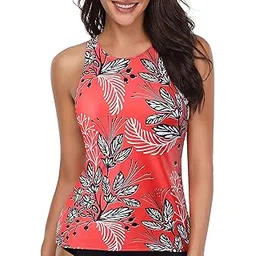 holipick High Neck Tankini Top Bathing Suit Tops for Women Tummy Control Tank Tops Swimsuits, Red/Black/White, Medium-picture-43