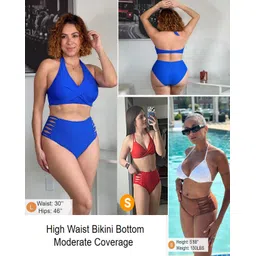 holipick Women Retro Sexy High Waisted Bikini Swimsuit Bottom Ruched Strappy Solid Swim Briefs Black S image 4