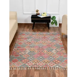 HOMADORN Beige& Green Rectangular Ethnic Motifs Floor Dhurries-image-13