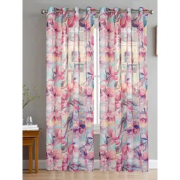 HOMADORN Multicoloured & White Set of 2 Floral Sheer Door Curtain-picture-21