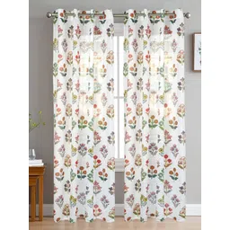 HOMADORN Multicoloured & White Set of 2 Floral Sheer Window Curtain-picture-27