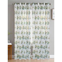 HOMADORN Multicoloured & White Set of 2 Floral Sheer Window Curtain-picture-13