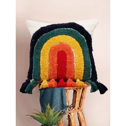 HOMADORN Off White & Yellow Embroidered Square Pure Cotton Cushion Cover-picture-18