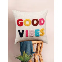 HOMADORN Off White & Yellow Embroidered Square Pure Cotton Cushion Cover-picture-20