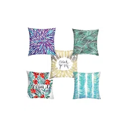 HOMADORN White & Green 5 Pieces Printed Square Cushion Covers-image-46