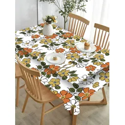 HOMADORN White & Yellow Floral Printed 6 Seater Table Cover-picture-16