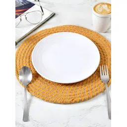 HOMADORN Yellow 6 Pieces Braided Cotton Round Reversible Table Placemats-picture-27
