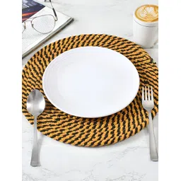 HOMADORN Yellow & Black 6 Pieces Cotton Round Reversible Table Placemats-picture-25