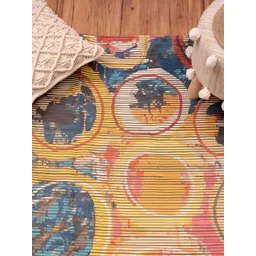 HOMADORN Yellow & Blue PET Recycled Handmade Printed No Shredding Dhurrie-picture-33