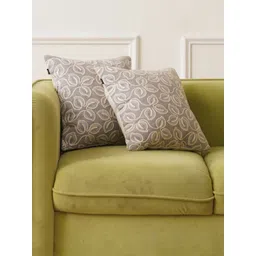 HOME 360 Money Plant Grey 2 Pieces Floral Embroidered Cotton Silk Square Cushion Covers-picture-32