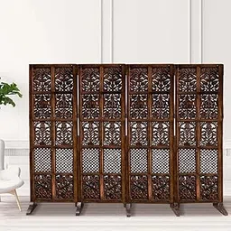 Home & Goods International Wooden Room Divider Partition - Foldable Wood Screen Separator for Living Room, Bedroom, Office, Restaurant || Mixed Design, 4 Panel with 5 Piece Leg Stand - Brown-picture-11