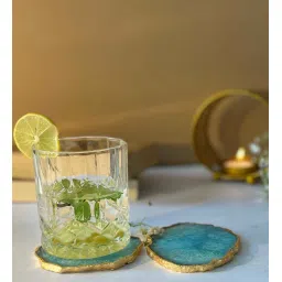 home arte Crystal Agate Stone Gold Platted Coaster Set of 2 Table Coaster for Bar Beer Coffee Tea Drinking Coasters for Dining Table Hot Pots -Turquoise image 5