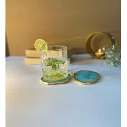 home arte Crystal Agate Stone Gold Platted Coaster Set of 2 Table Coaster for Bar Beer Coffee Tea Drinking Coasters for Dining Table Hot Pots -Turquoise image 4