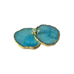 home arte Crystal Agate Stone Gold Platted Coaster Set of 2 Table Coaster for Bar Beer Coffee Tea Drinking Coasters for Dining Table Hot Pots -Turquoise image 2