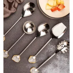 home arte Agate with Silver Metal Cake Server Dessert Cutting Knife White-picture-26