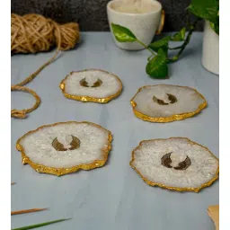 home arte Crystal Agate Stone Angel Wings Coaster Set of 4 for Bar, Beer, Coffee, Tea White-picture-31