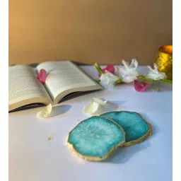 home arte Crystal Agate Stone Gold Platted Coaster Set of 2 Table Coaster for Bar Beer Coffee Tea Drinking Coasters for Dining Table Hot Pots - Green-picture-12