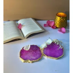 home arte Crystal Agate Stone Gold Platted Coaster Set of 2 Table Coaster for Bar Beer Coffee Tea Drinking Coasters for Dining Table Hot Pots - Pink-picture-14
