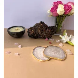 home arte Crystal Agate Stone Gold Platted Coaster Set of 2 Table Coaster for Bar Beer Coffee Tea Drinking Coasters for Dining Table Hot Pots -White-picture-22