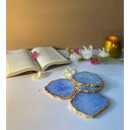 home arte Crystal Agate Stone Gold Platted Coaster Set of 4 Table Coaster for Bar Beer Coffee Tea Drinking Coasters for Dining Table Hot Pots- Blue-picture-19