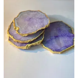 home arte Crystal Agate Stone Gold Platted Coaster Set of 4 Table Coaster for Bar Beer Coffee Tea Drinking Coasters for Dining Table Hot Pots - Purple-picture-17