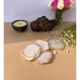 home arte Crystal Agate Stone Gold Platted Coaster Set of 4 Table Coaster for Bar Beer Coffee Tea Drinking Coasters for Dining Table Hot Pots -White-picture-21