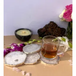 home arte Crystal Natural White Agate Stone Silver Plated Coaster Set of 4 Table Coaster for Bar Beer Coffee Tea Drinking Coasters for Dining Table Hot Pots-picture-33