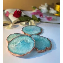 home arte Crystal Turquoise Agate Stone Rose Gold Plated Coaster Set of 4 Table Coaster for Bar Beer Coffee Tea Drinking Coasters for Dining Table Hot Pots-picture-23