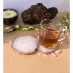 home arte Crystal White Agate Stone Rose Gold Plated Coaster Set of 2 Table Coaster for Bar Beer Coffee Tea Drinking Coasters for Dining Table Hot Pots-picture-26