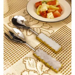 home arte Marble and Silver Metal Cake Server with Gold Leafing Polished Finish-picture-27