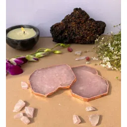 home arte Rose Quartz Rose Gold Plated Coaster Set of 2 for Bar, Beer, Coffee, Tea-picture-21