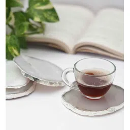 home arte Silver Plated Brazilian Natural White Agate Coaster Set for Tea Cups, Coffee Mugs Set of 4 image 4